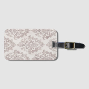 Étiquette À Bagage Taupe Doux Damassé Aquarelle Floral Classique