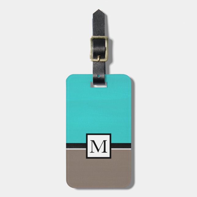 Étiquette À Bagage Taupe Turquoise moderne (Devant Vertical)