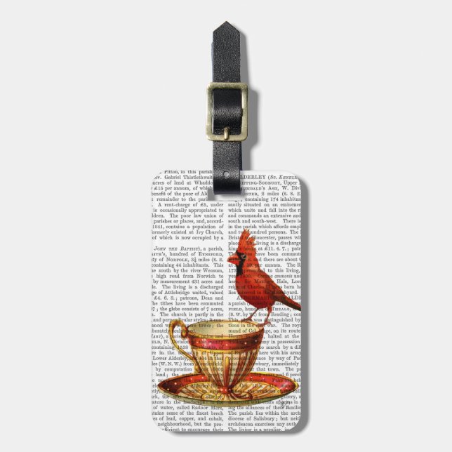 Étiquette À Bagage Teacup Et Cardinal Rouge (Devant Vertical)