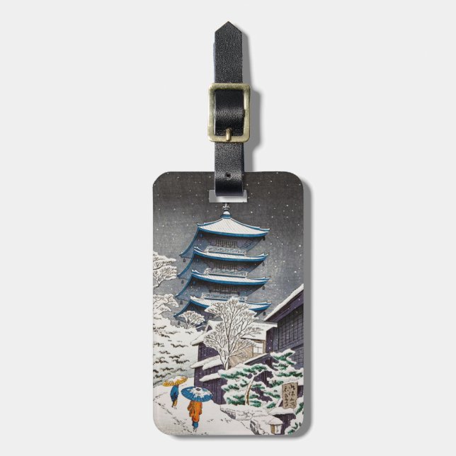 Étiquette À Bagage Temple japonais oriental frais de neige de tombeau (Devant Vertical)