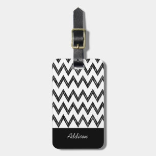Étiquette À Bagage Tendance crayon noir et blanc Chevron avec nom