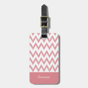 Étiquette À Bagage Tendance crayon rose Chevron Zigzags avec nom