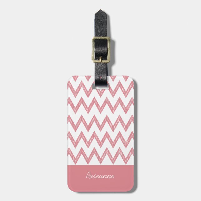 Étiquette À Bagage Tendance crayon rose Chevron Zigzags avec nom (Devant Vertical)