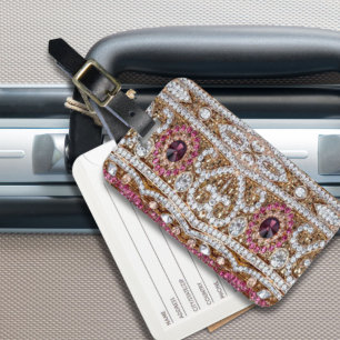 Étiquette À Bagage tendance or argent élégant bordeaux rose bohème