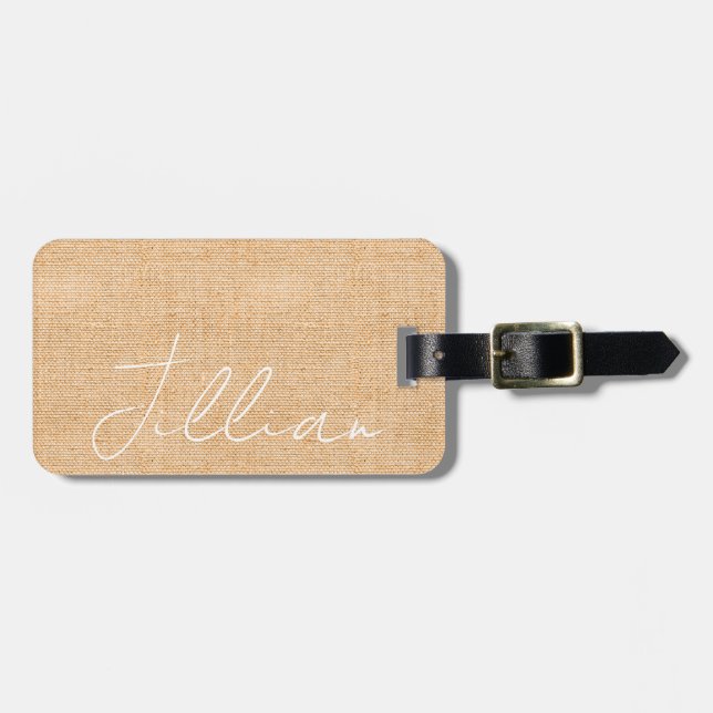 Étiquette À Bagage Terracotta Linen NAME Travel Boho Chic Fun (Devant horizontal)