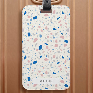 Étiquette À Bagage Terrazzo Motif Neutre Naturel Élégant