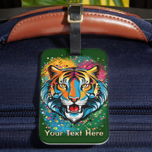 Étiquette À Bagage Tête de tigre couleurs arc-en-ciel peinture taches