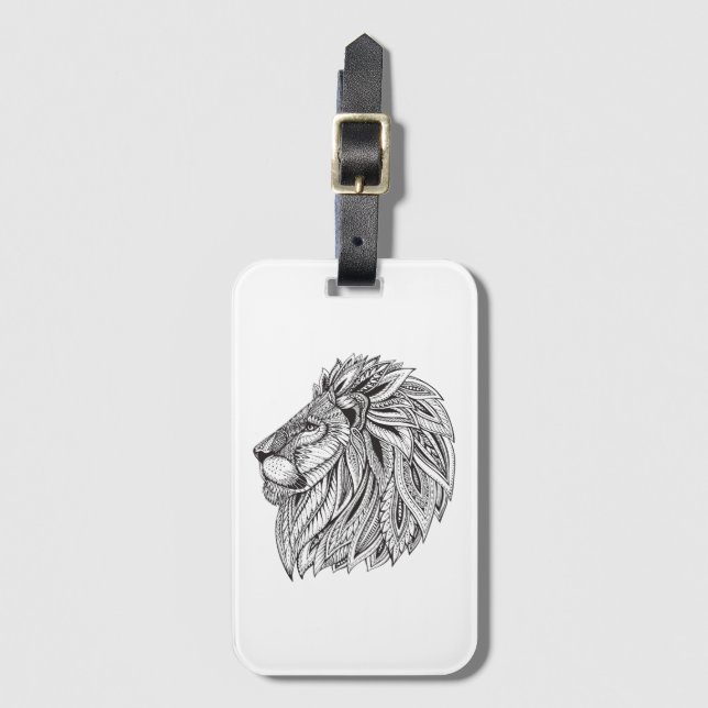 Étiquette À Bagage Tête modelée ethnique de lion (Devant Vertical)