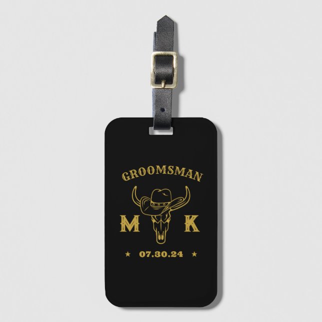 Étiquette À Bagage Texas Cowboy Monogramme Meilleur homme Groomsmen (Devant Vertical)