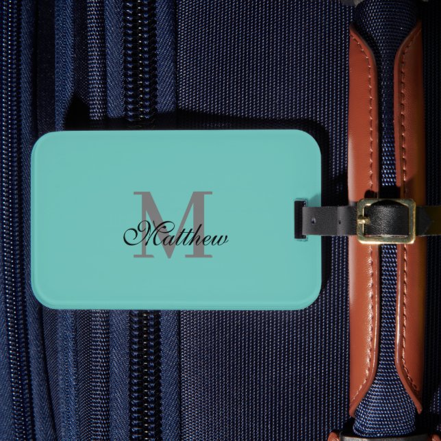 Étiquette À Bagage Texte initial et nom personnalisé turquoise (Insitu Rectoal 4)