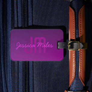 Étiquette À Bagage Texte monogramme modifiable moderne & Ombre violet