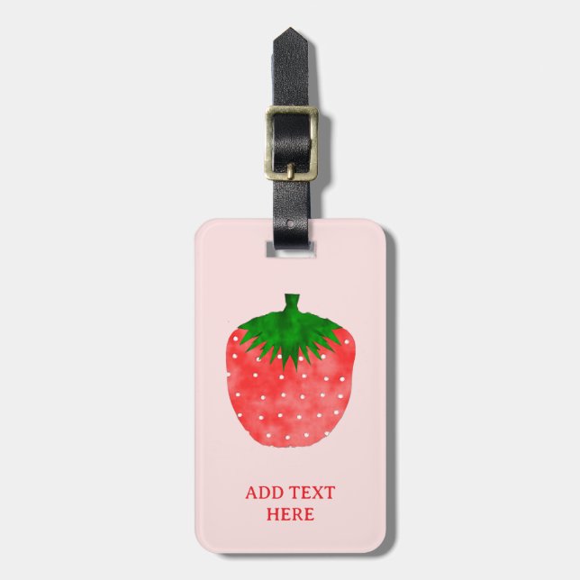 Étiquette À Bagage Texte personnalisé de dessin de fraises (Devant Vertical)