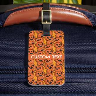 Étiquette À Bagage Texte personnalisé Halloween Citrouilles heureuses