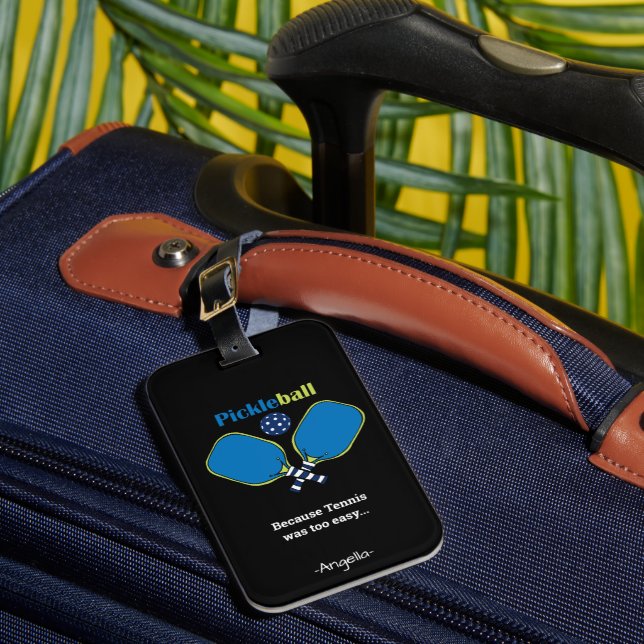 Étiquette À Bagage Texte personnalisé rose et bleu Pickleball (Insitu Rectoal 1)