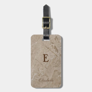 Étiquette À Bagage Texture de marbre tendance, monogramme personnalis