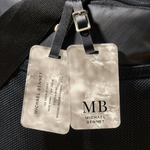 Étiquette À Bagage Texture de perle beige ivoire élégante avec monogr