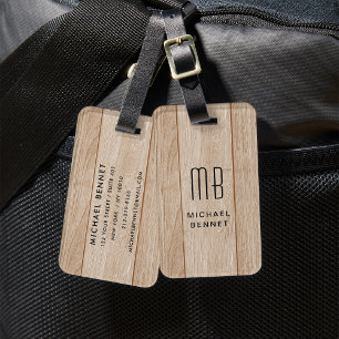 Étiquette À Bagage Texture en bois de Faux monogramme