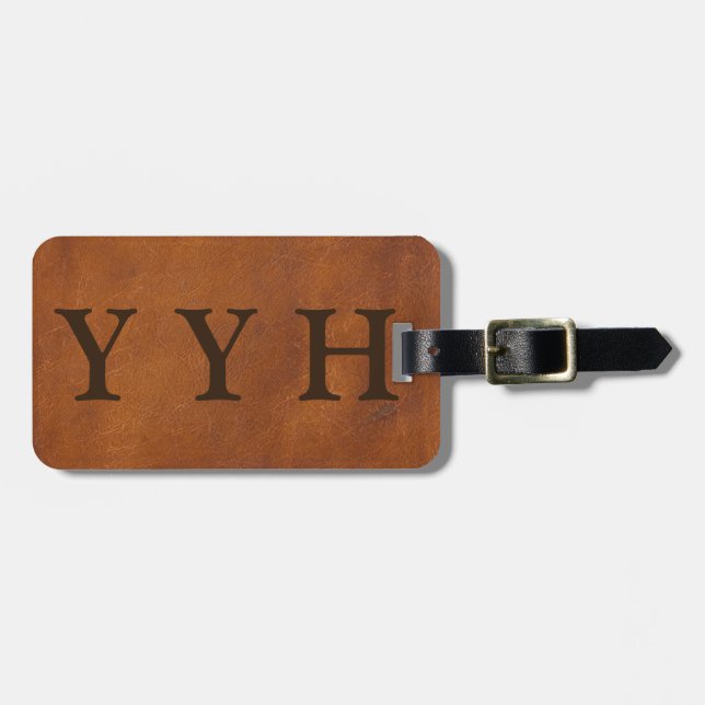 Étiquette À Bagage Texture en cuir Brown de Faux (Devant horizontal)