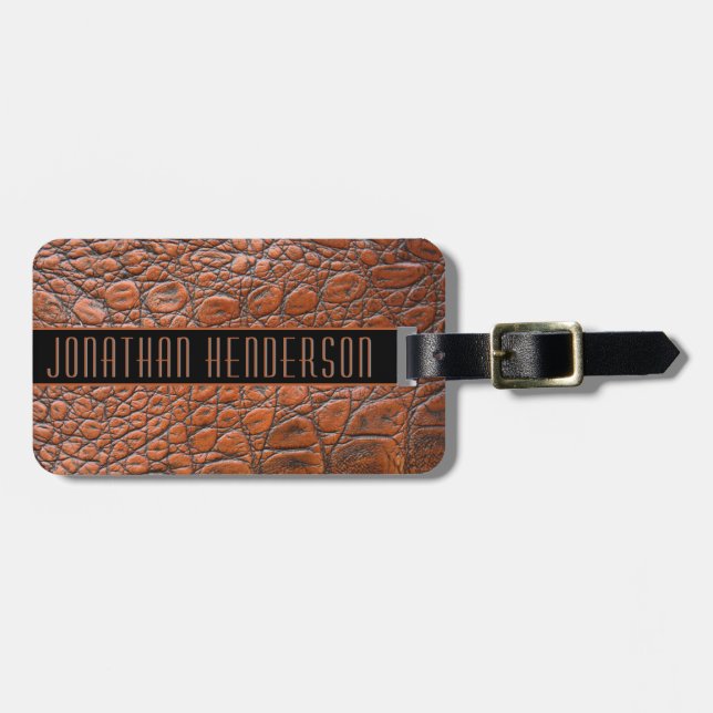 Étiquette À Bagage Texture en cuir élégante personnalisée hommes (Devant horizontal)