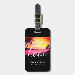 Étiquette À Bagage Thème mariage Plage tropicale Coucher de soleil Co