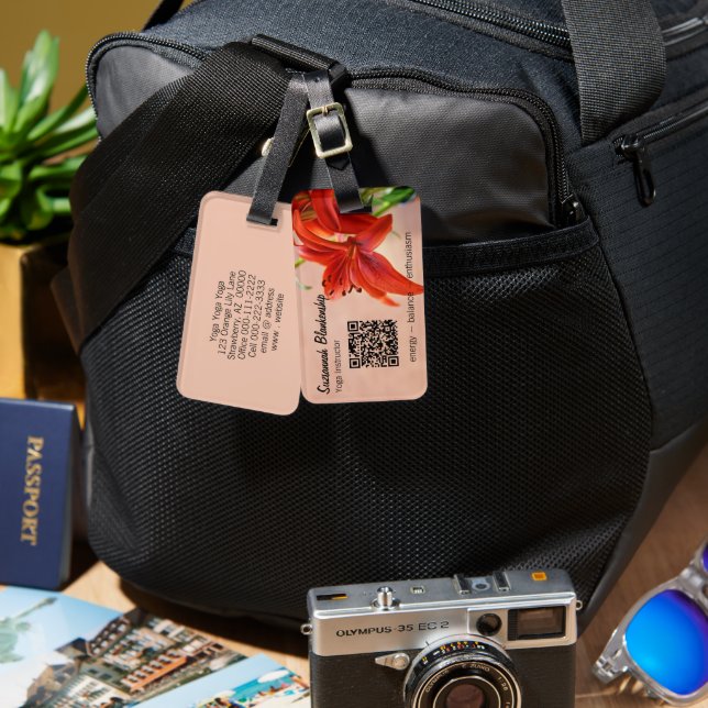 Étiquette À Bagage Tiger Lily Photo Business QR Code Modèle (Recto & Verso)