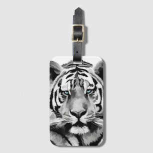 Étiquette À Bagage Tiger Noir et Blanc Bleu yeux