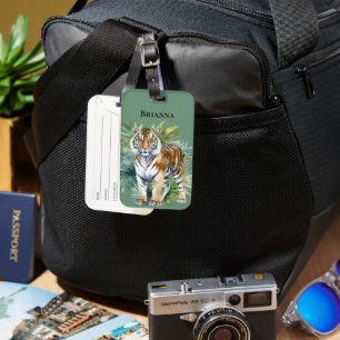 Étiquette À Bagage Tigre avec Feuille
