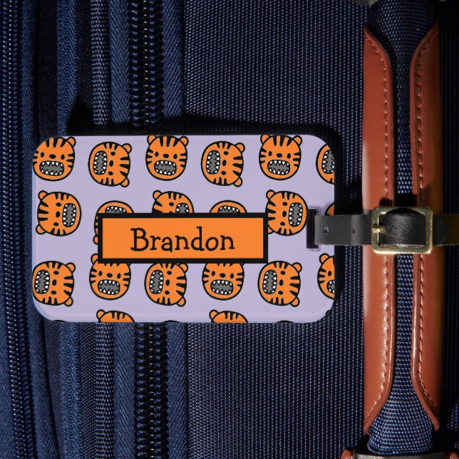 Étiquette À Bagage Tigre brun mignon visage violet motif (Insitu Rectoal 4)