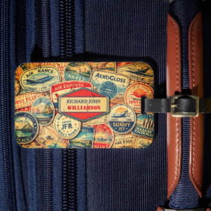 Étiquette À Bagage Timbres de voyage personnalisés de style aérien ré