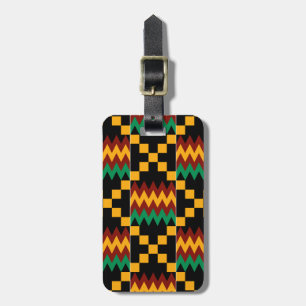 Étiquette À Bagage Tissu Kente jaune, vert, rouge, noir