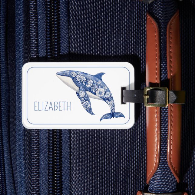 Étiquette À Bagage Toile Bleue Plage Florale Dauphin Personnalisé (Insitu Rectoal 4)
