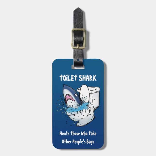 Étiquette À Bagage Toilette Shark Funny Blue Cartoon (Devant Vertical)