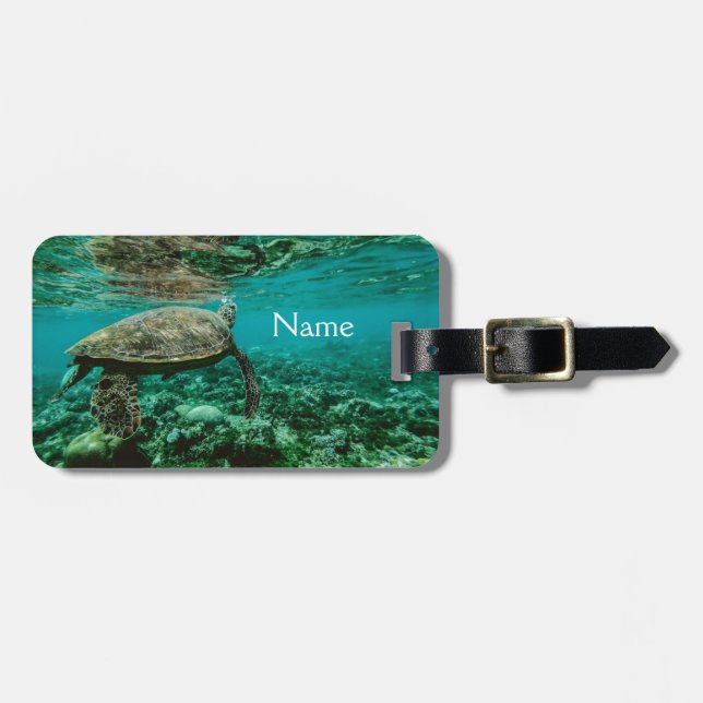 Étiquette À Bagage Tortue de natation sur l'étiquette de bagage avec (Devant horizontal)