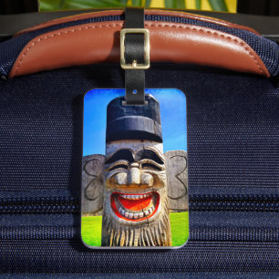 Étiquette À Bagage Totum souriant riant en bois photo visage drôle