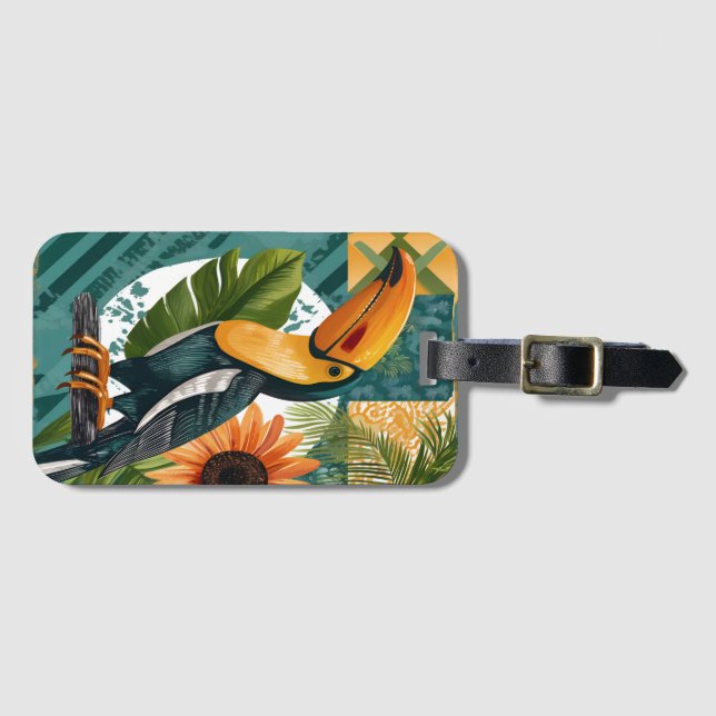 Étiquette À Bagage Toucan illuminé en harmonie tropicale (Devant Horizontal)