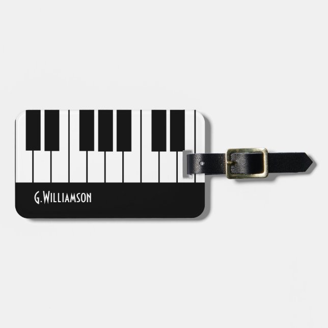 Étiquette À Bagage Touches musicales de piano| Ajouter votre nom (Devant horizontal)