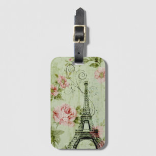 Étiquette À Bagage tour eiffel chic à la menthe rose à fleurs paris