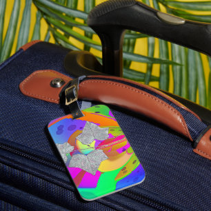 Étiquette À Bagage Tourbillon de arc-en-ciel avec feuilles