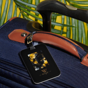 Étiquette À Bagage tourbillon de marbre floral de luxe en or noir