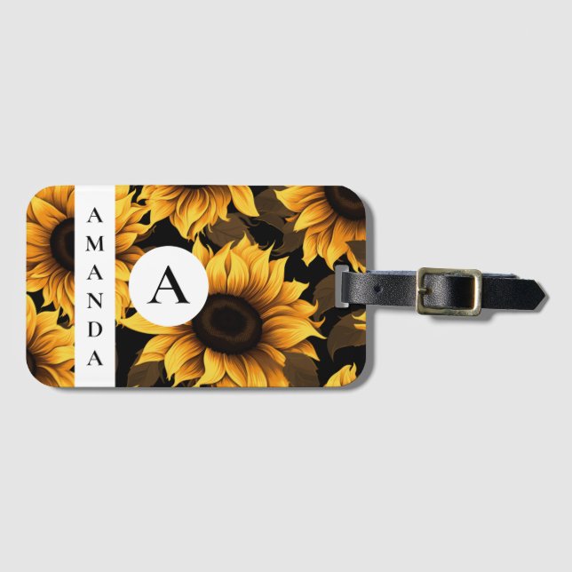 Étiquette À Bagage Tournesol jaune vectoriel Nom Bande Monographique (Devant Horizontal)