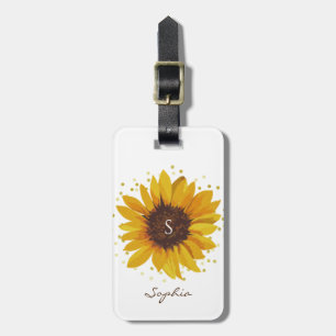 Étiquette À Bagage Tournesol monogramme avec points d'huile d'or