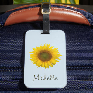 Étiquette À Bagage Tournesol Personnalisé Pays Floral Bleu