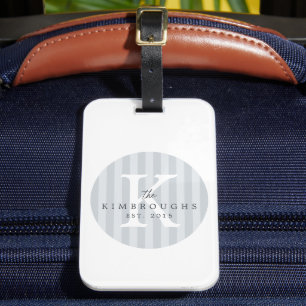 Étiquette À Bagage Toutes Couleurs Gris Rayé Cercle Monogramme Famili