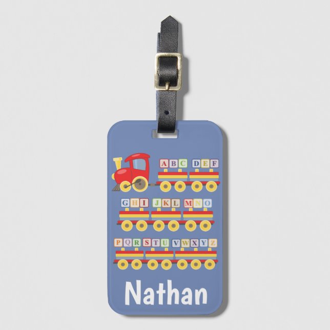 Étiquette À Bagage Toy Train Carrying Alphabet Blocks Personalised (Devant Vertical)