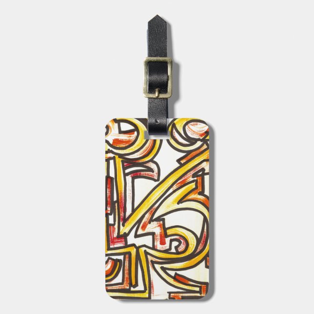 Étiquette À Bagage Traçages rouges de jaune orange - art moderne (Devant Vertical)