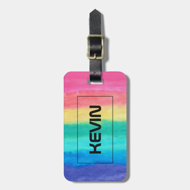 Étiquette À Bagage Traces Abstraites de pinceau rose bleu-vert et jau (Devant Vertical)
