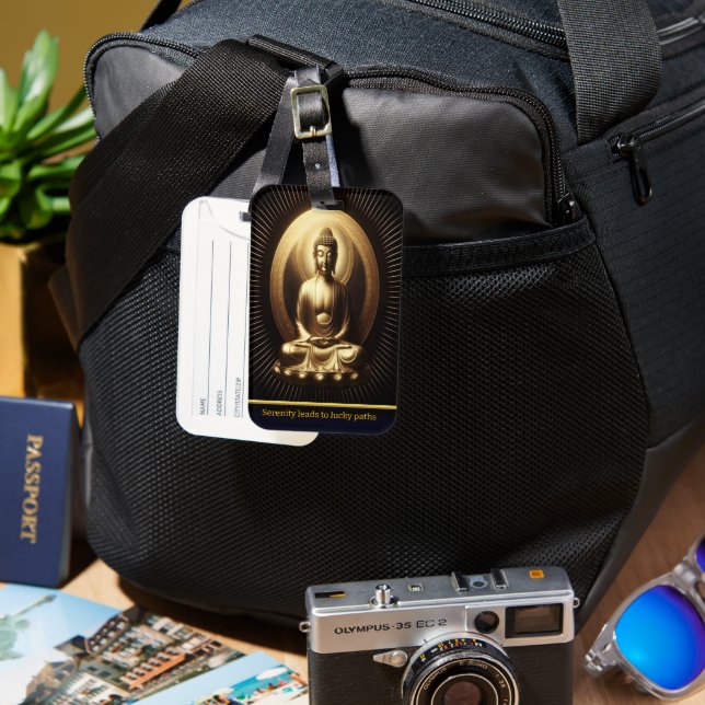 Étiquette À Bagage Tranquille Bouddha d'or en méditation (Recto & Verso)