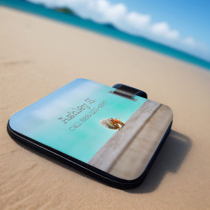Étiquette À Bagage Tranquille Hermite Crabe Plage Voyage Aqua Seashel