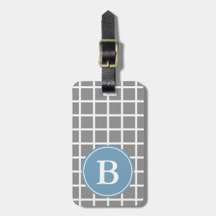 Étiquette À Bagage Trellis blanc sur le monogramme gris de bleu de la