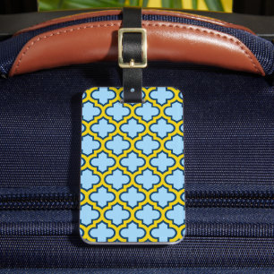 Étiquette À Bagage Trellis bleu et jaune, treillis, Quatrefoil